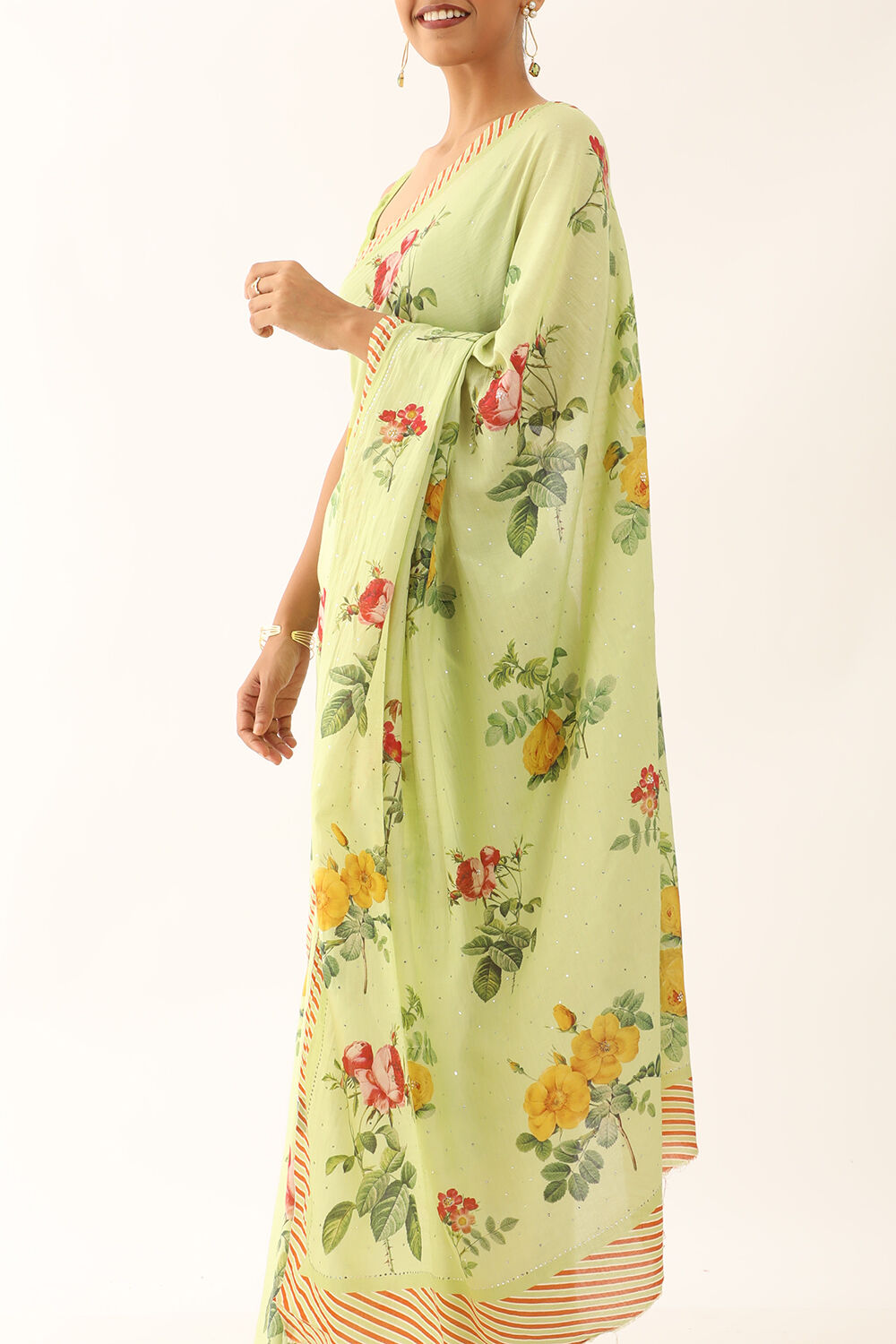 Light Green Bhagalpur Pure Tussar Cotton Screen Printed Saree image number null