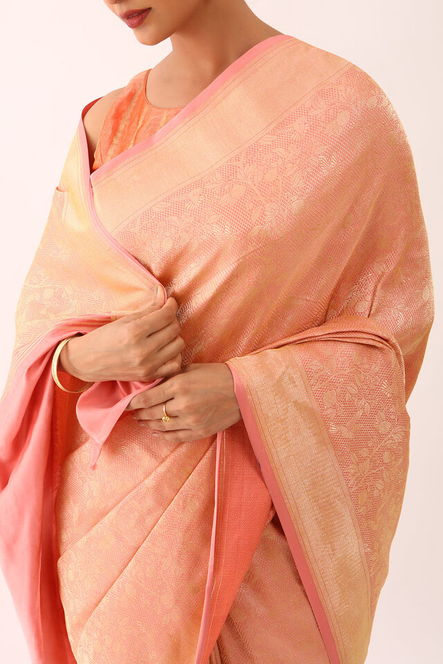 Pink Pure Silk Brocade Banarasi Saree