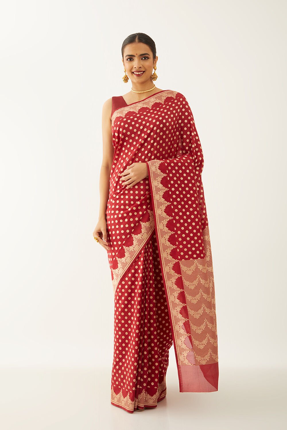 Dark Red Pure Silk Georgette Banarasi Saree image number null