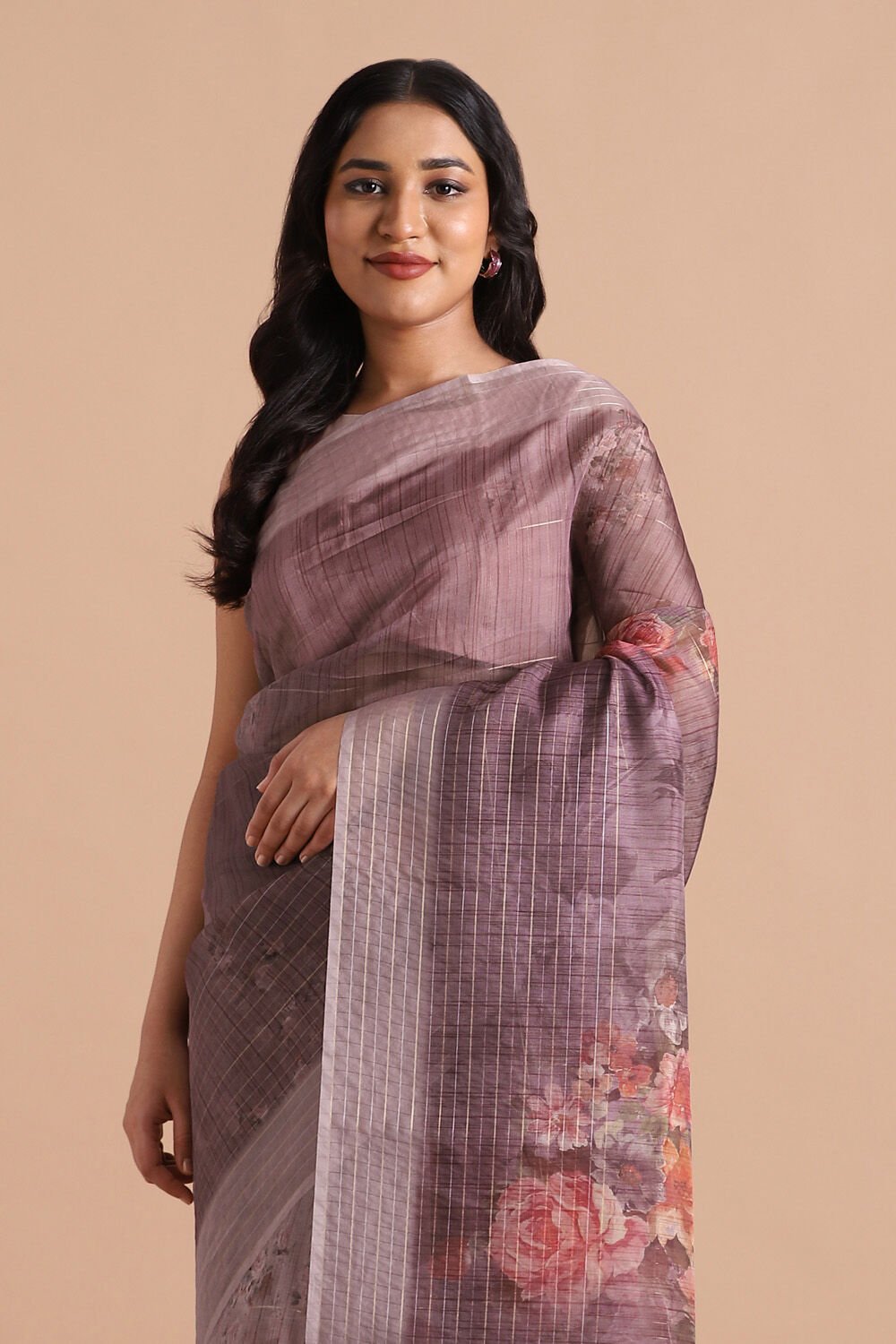 Purple Pure Embroidered Saree image number null