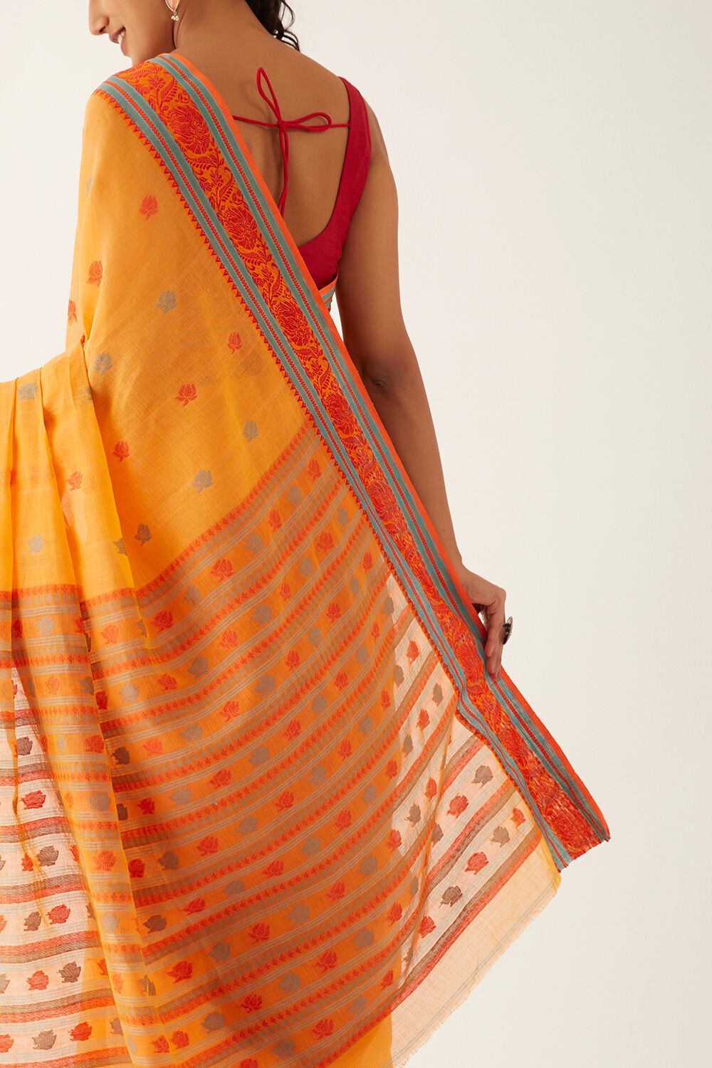 Orange Pure Cotton Jamdani Bengali Saree image number null