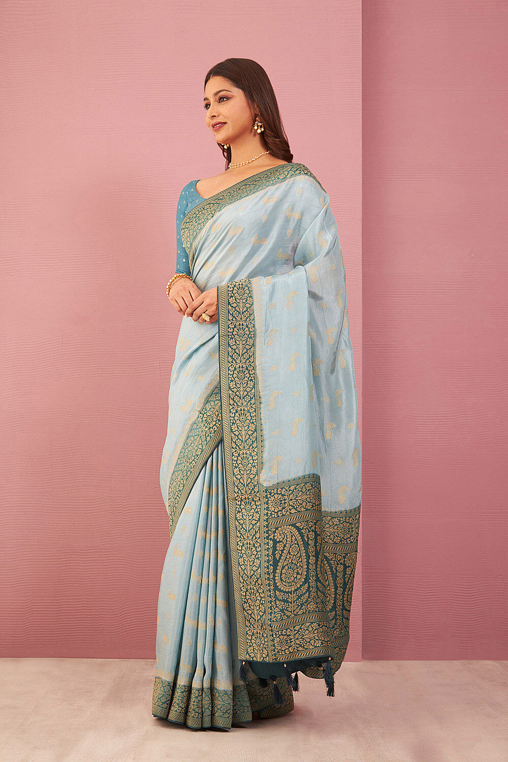 Blue Viscose Silk Saree main image 1