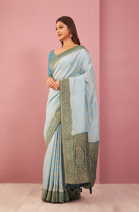 Blue Woven Viscose Luxe Saree