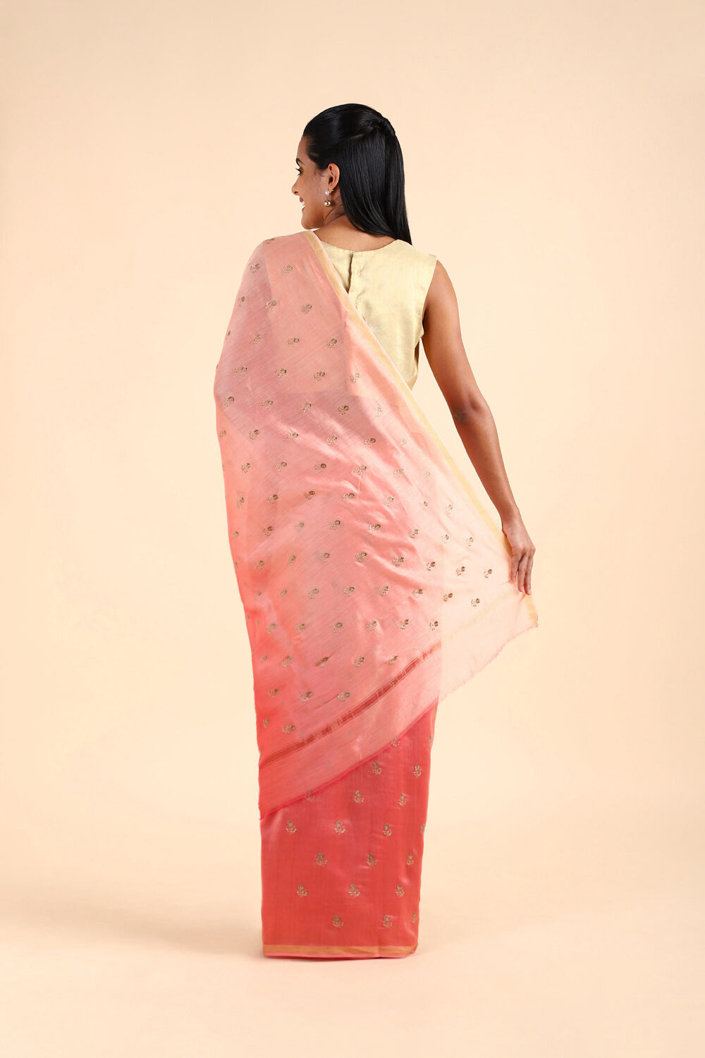 Light Orange Pure Silk Cotton Embroidered Saree image number null