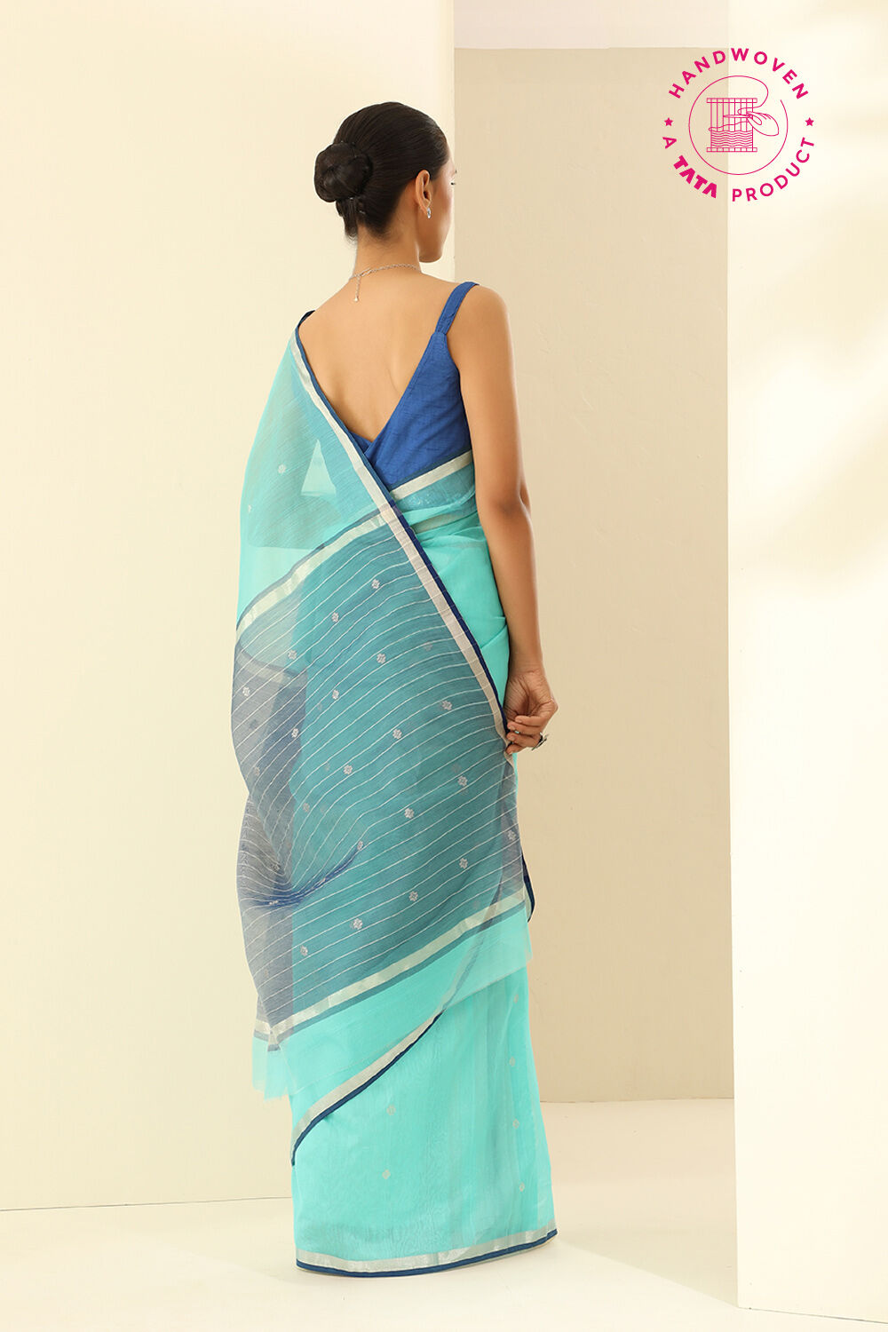 Light Bluish Green Pure Silk Cotton Woven Chanderi Saree image number null