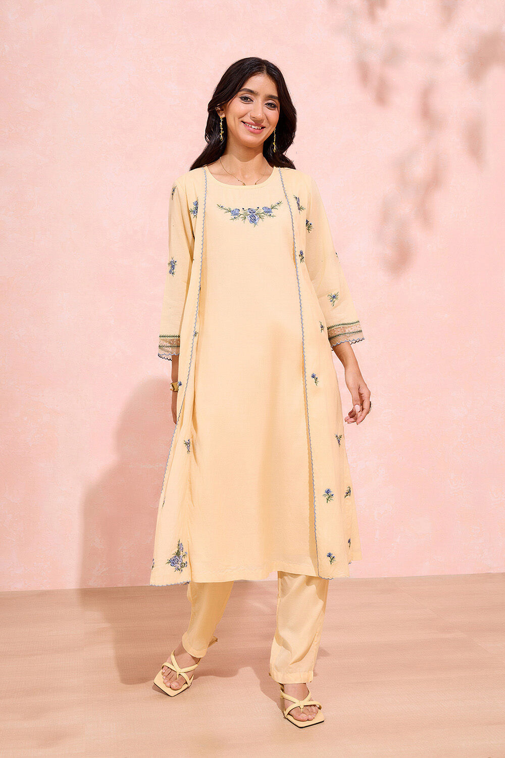 Light Yellow Viscose Embroidered Kurta Set image number null
