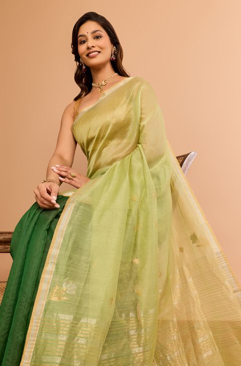 Green Woven Pure Silk Cotton Chanderi Saree