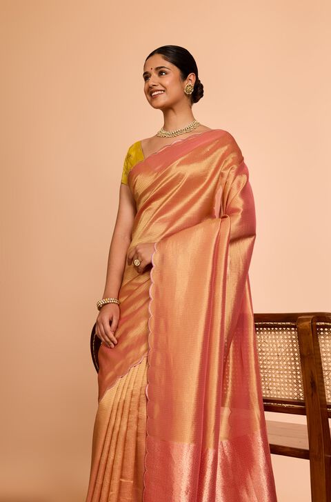 Light Pink  Viscose Tissue Woven Saree