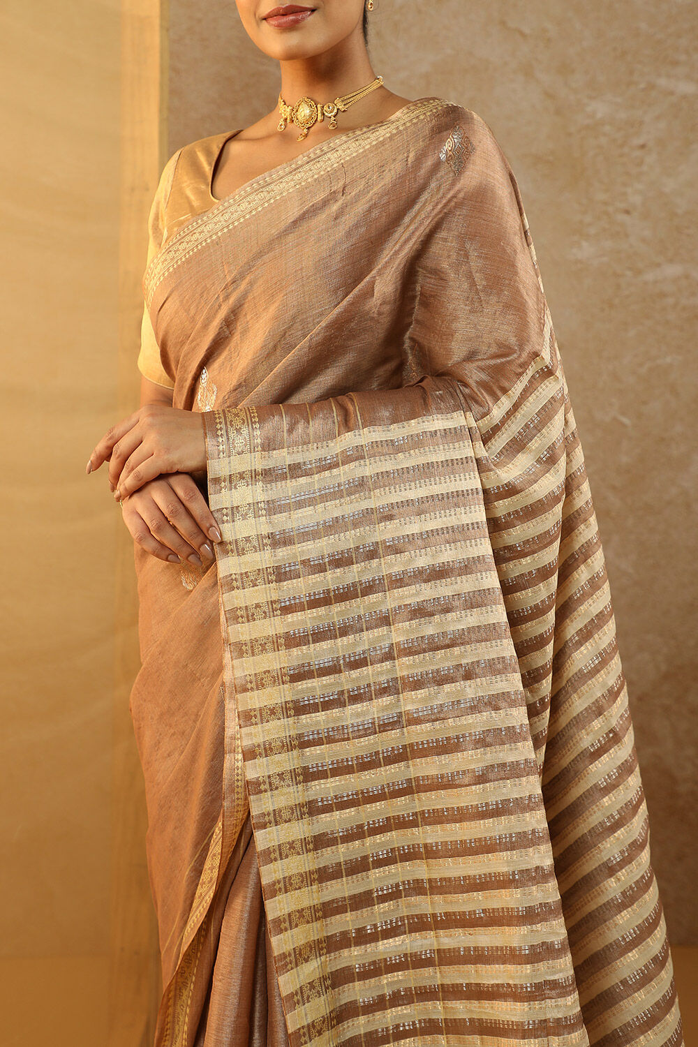 Brown Woven Pure Silk Tissue Saree image number null