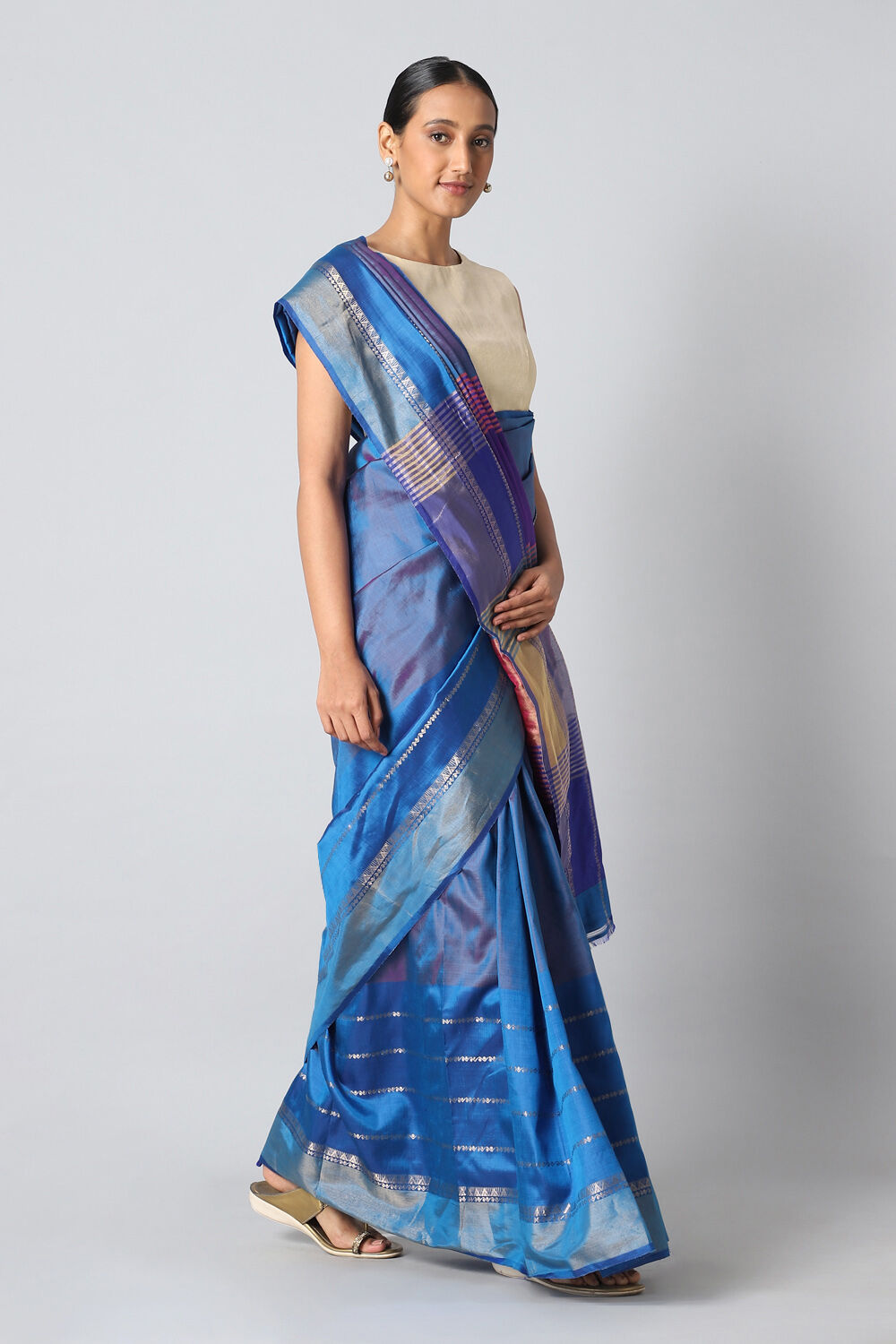 Light Blue Pure Silk Bengal Saree image number null