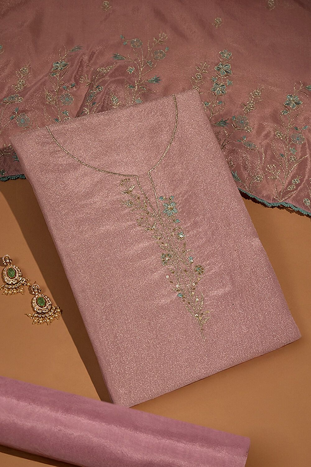 Violet Viscose Tissue Embroidered Unstitched Suit Set image number null