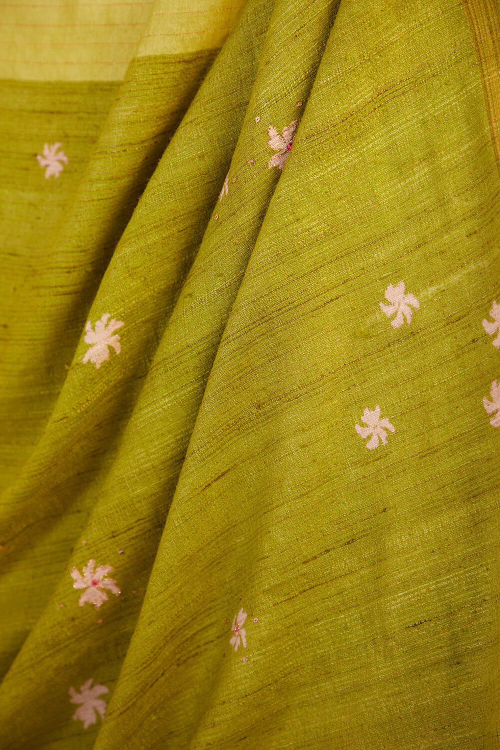Light Green Block Printed Pure Tussar Silk Saree image number null