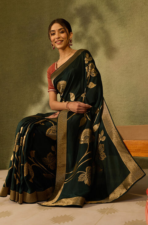 Dark Green Woven Pure Viscose Saree