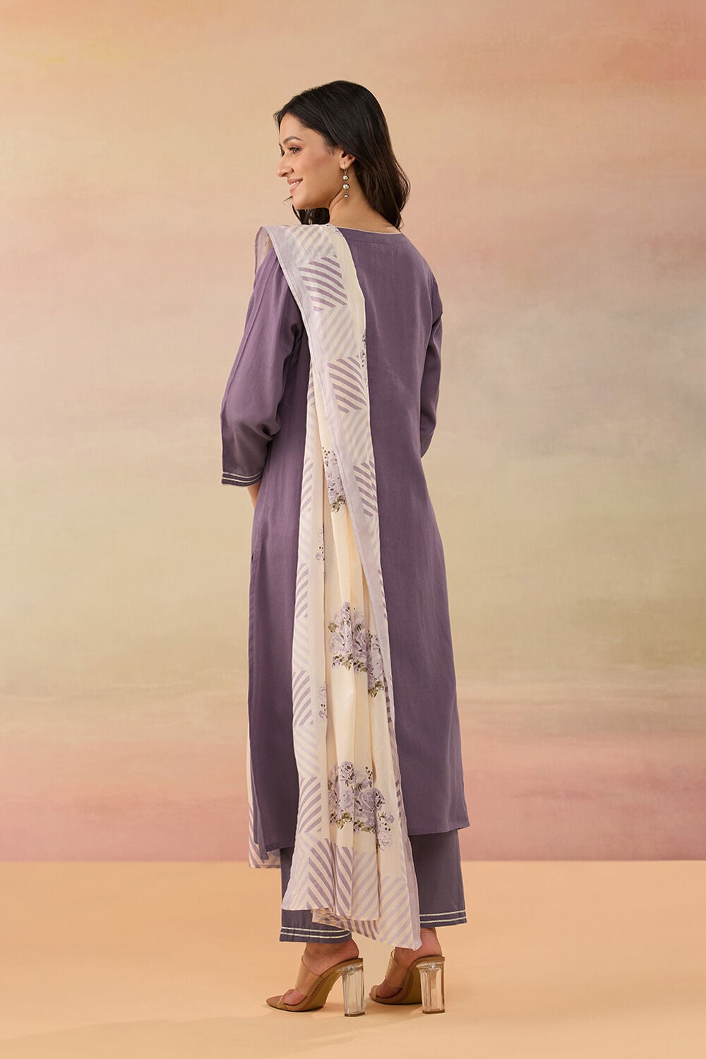 Violet Pure Cotton Embroidered Kurta Set image number null