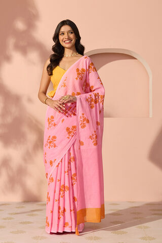 Pink Bengal Screen Printed Pure Cotton Mulmul Saree thumbnail image number null