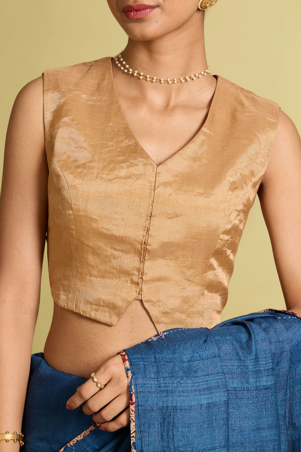 Gold Woven Pure Tissue Cotton Blouse image number null