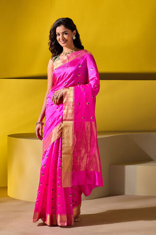 Pink Woven Pure Silk Chanderi Saree thumbnail image number null