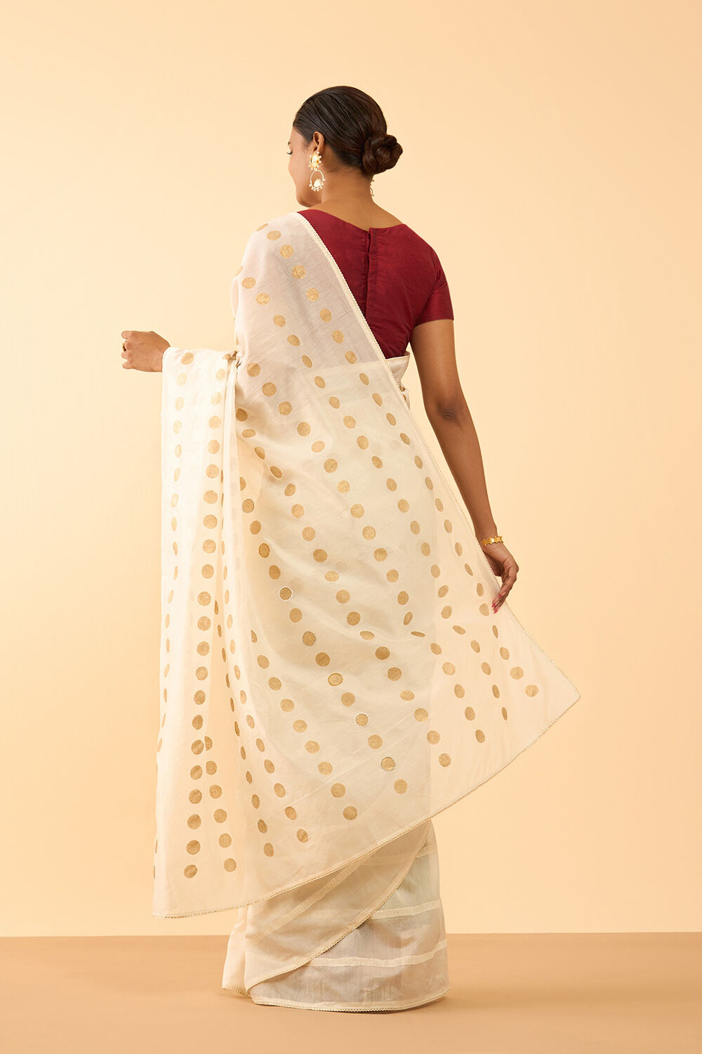 Off White Pure Silk Cotton Block Printed Embroidered Saree image number null