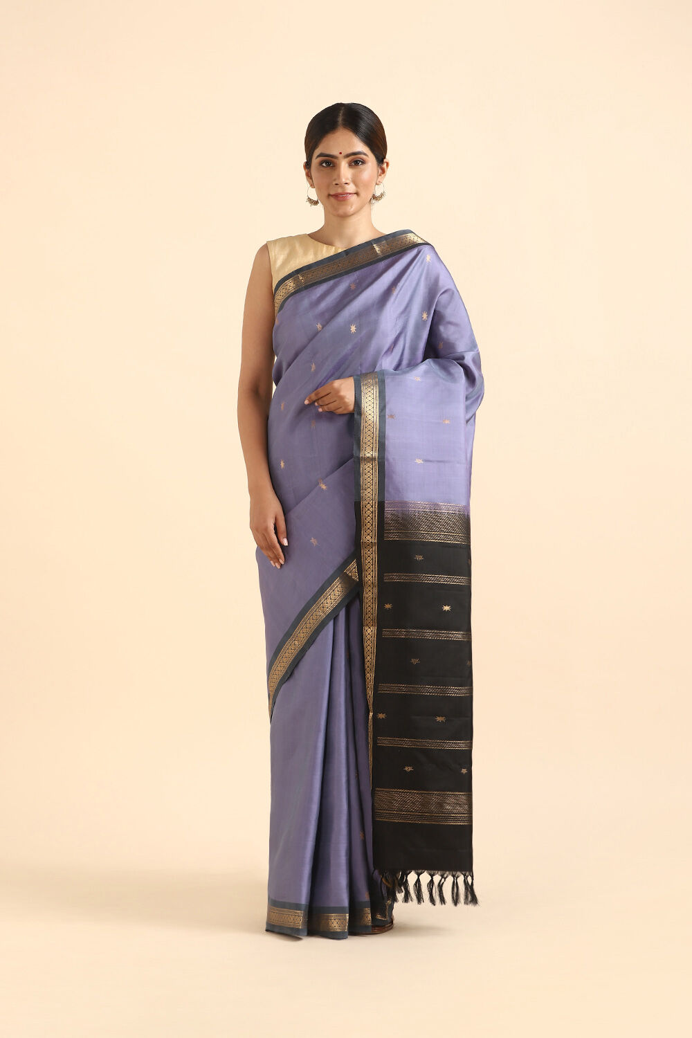 Grey Pure Silk Kanjivaram inspired Saree image number null