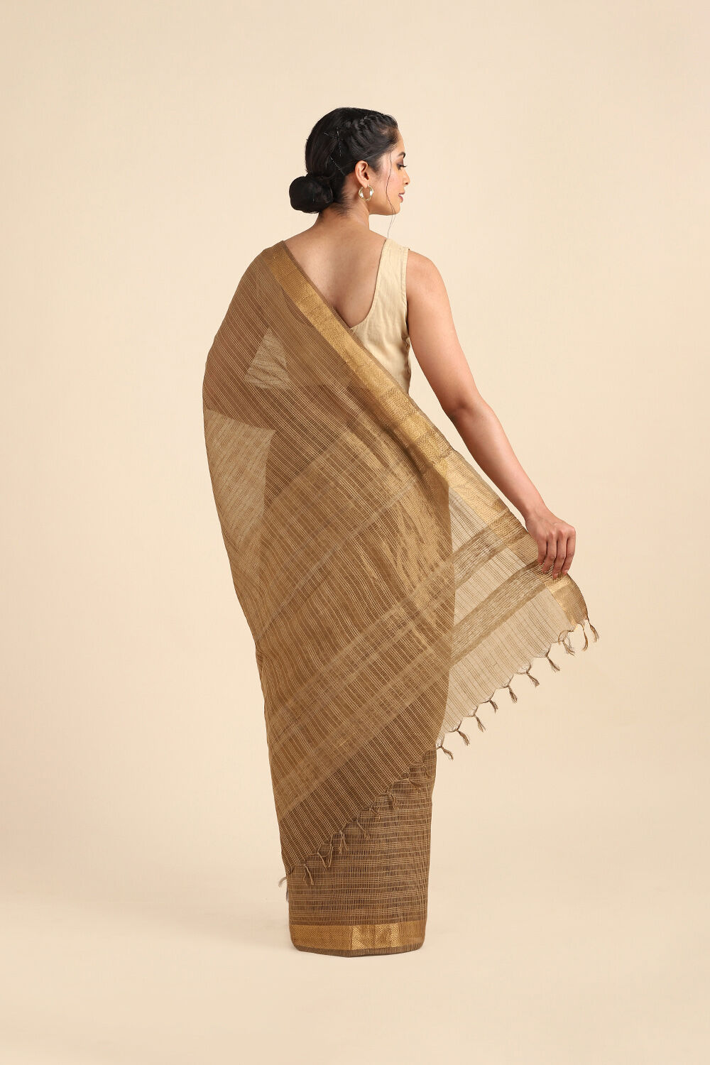 Brown Pure Silk Woven Saree image number null