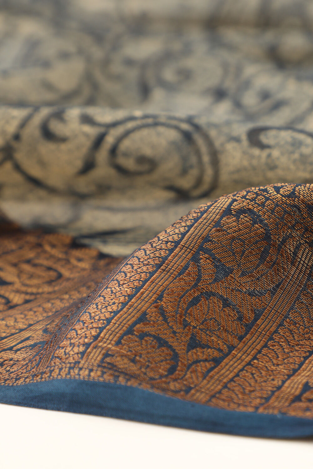 Navy Rajasthan Block Printed Pure Silk Cotton Saree image number null