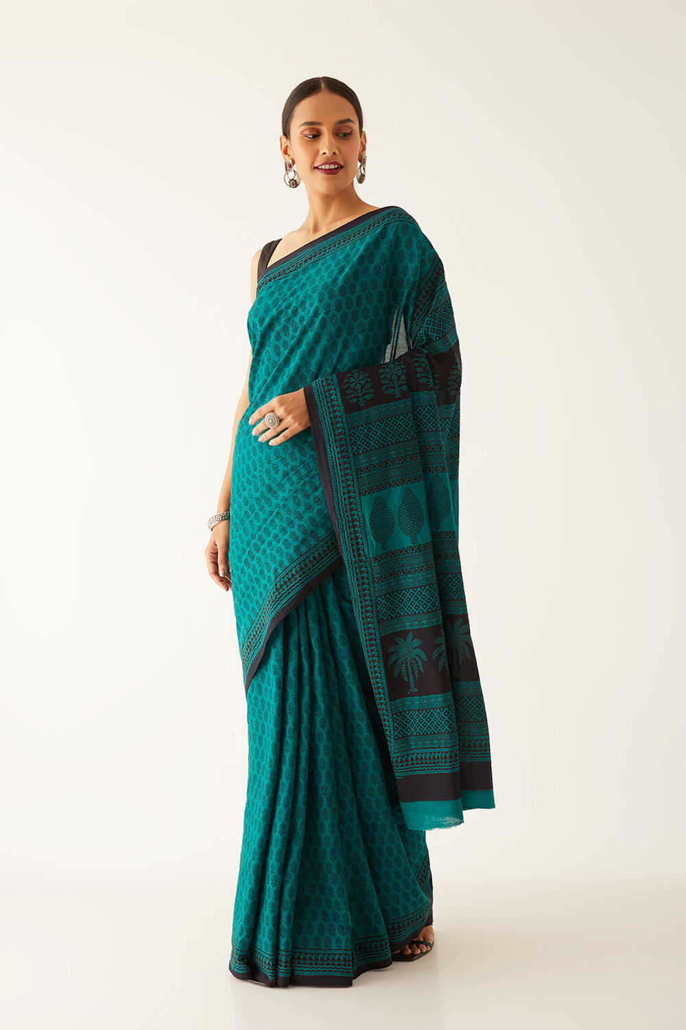 Green Pure Cotton Bagh Printed Saree image number null