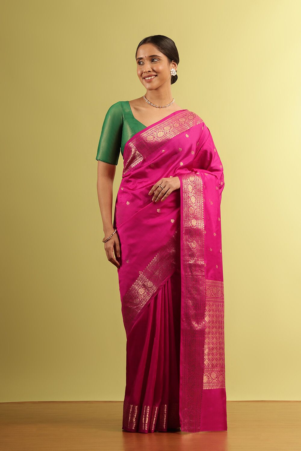 Dark Pink Silk Viscose Woven Saree image number null