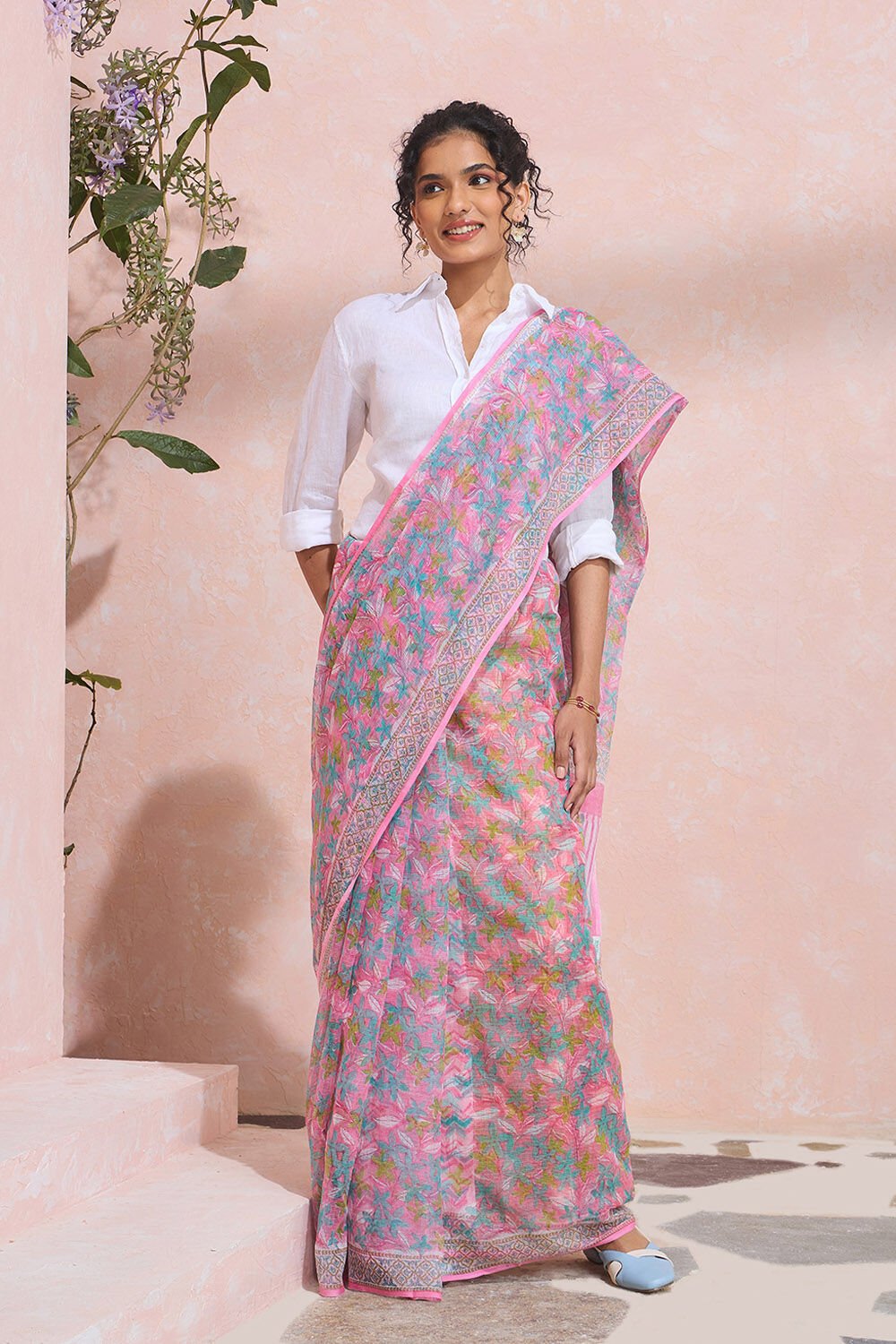 Light Pink Rajasthan Pure Cotton Kota Printed Mukaish Saree image number null