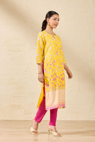 Light Yellow Sanganeri Block Printed Pure Silk Cotton Kurta thumbnail image number null