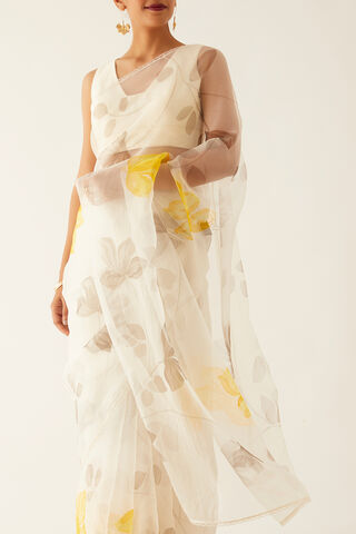 Off White Pure Organza Painted Saree image number