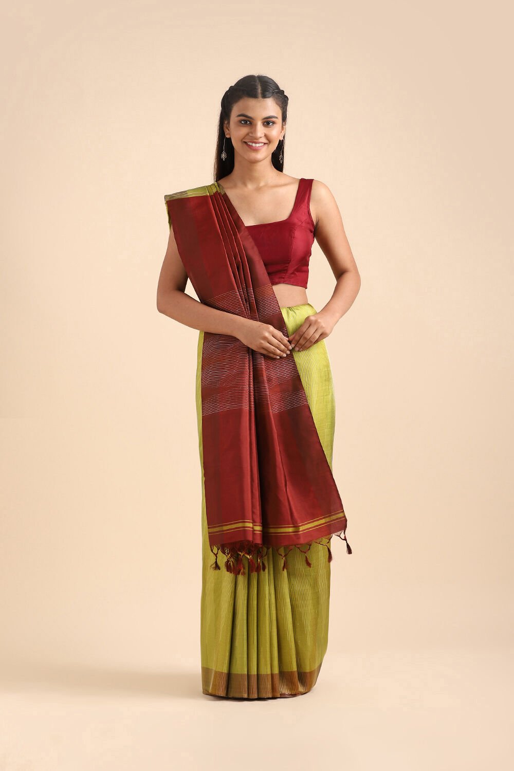 Light Pure Green Silk Bengal Saree image number null