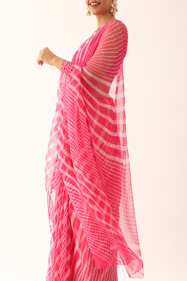 Pink Craft Pure Silk Georgette Leheriya Saree