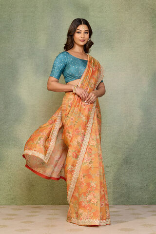 Orange Viscose Tissue Embroidered Saree thumbnail image number null