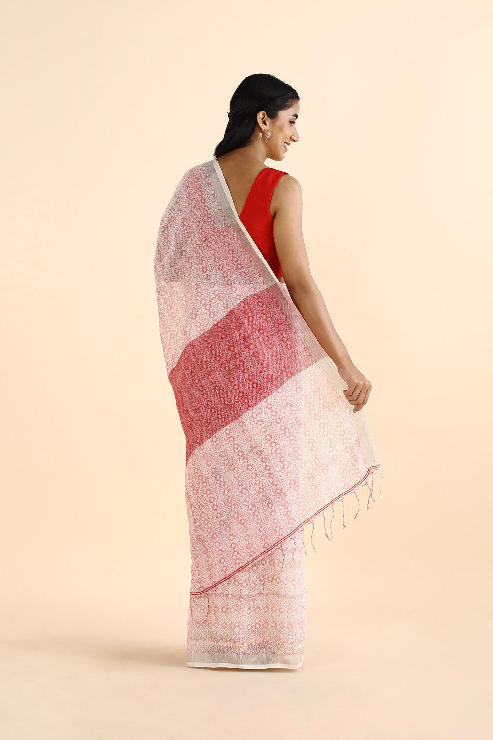 Light Pure Pink Linen Printed Saree image number null