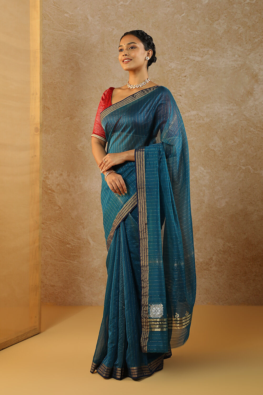 Blue Woven Pure Silk Cotton Chanderi Saree image number null