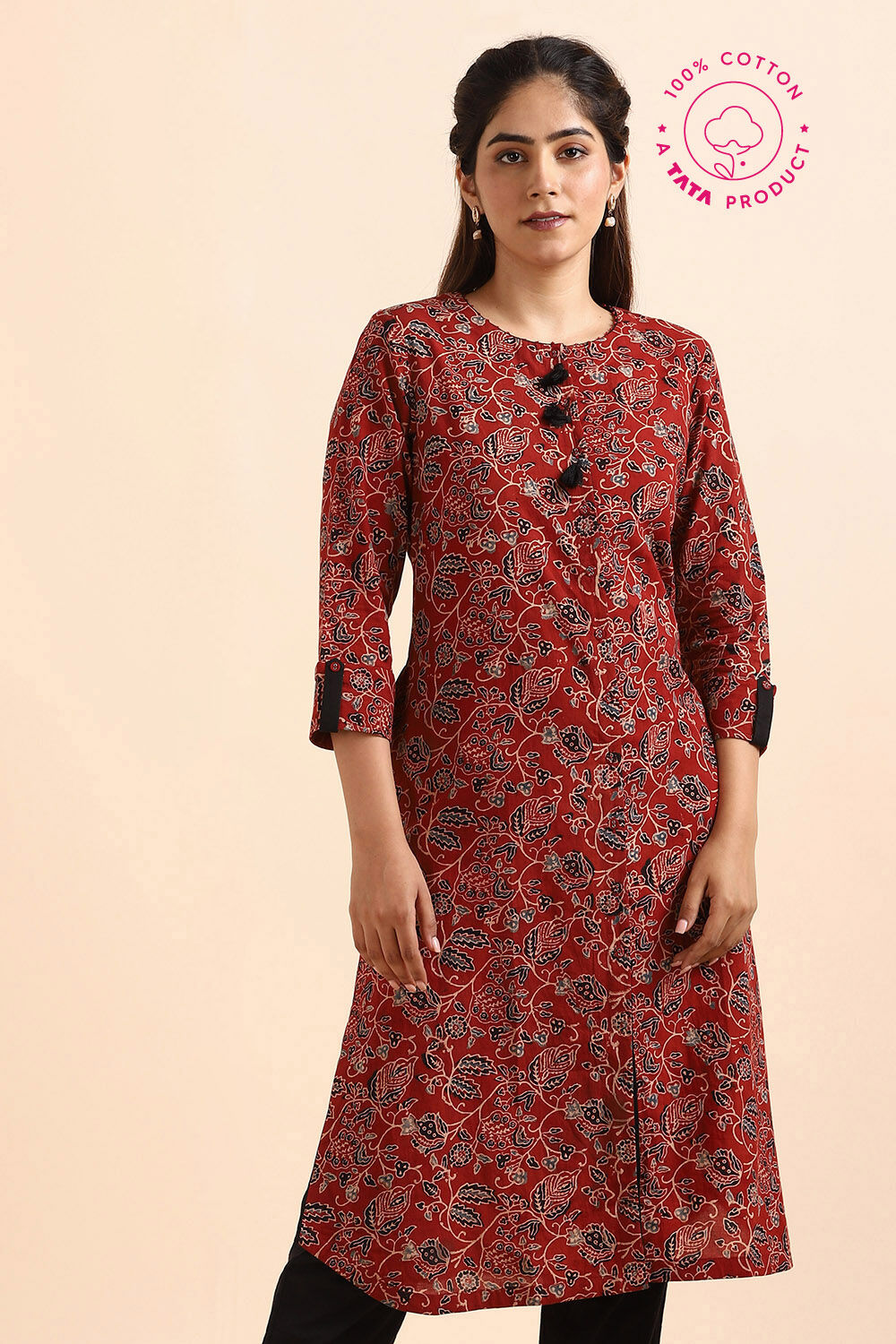 Red Ajrakh Block Printed Cotton Kurta image number null