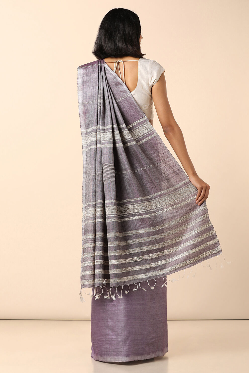Violet Pure Tussar Woven Saree image number null