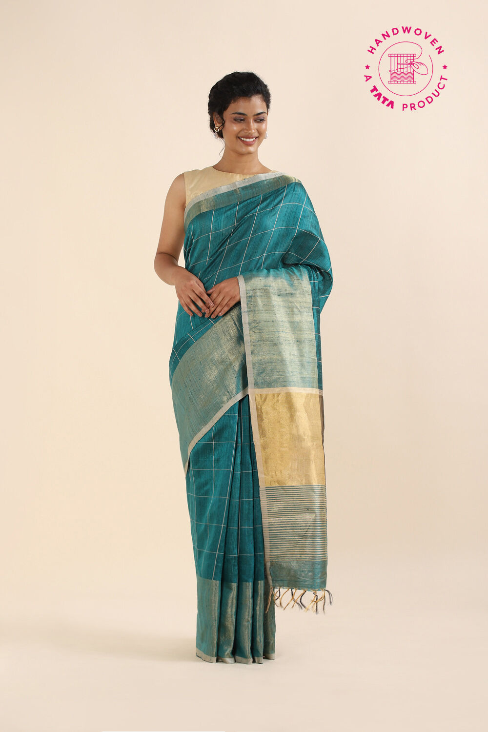 Dark Green Pure Tussar Silk Bhagalpuri Saree image number null