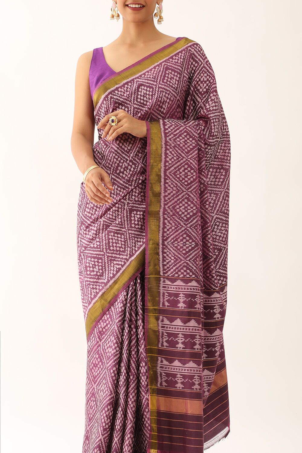 Purple Pure Silk Ikat Patola Saree image number null
