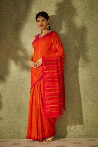 Orange Woven Pure Cotton Bengal Saree thumbnail image number null
