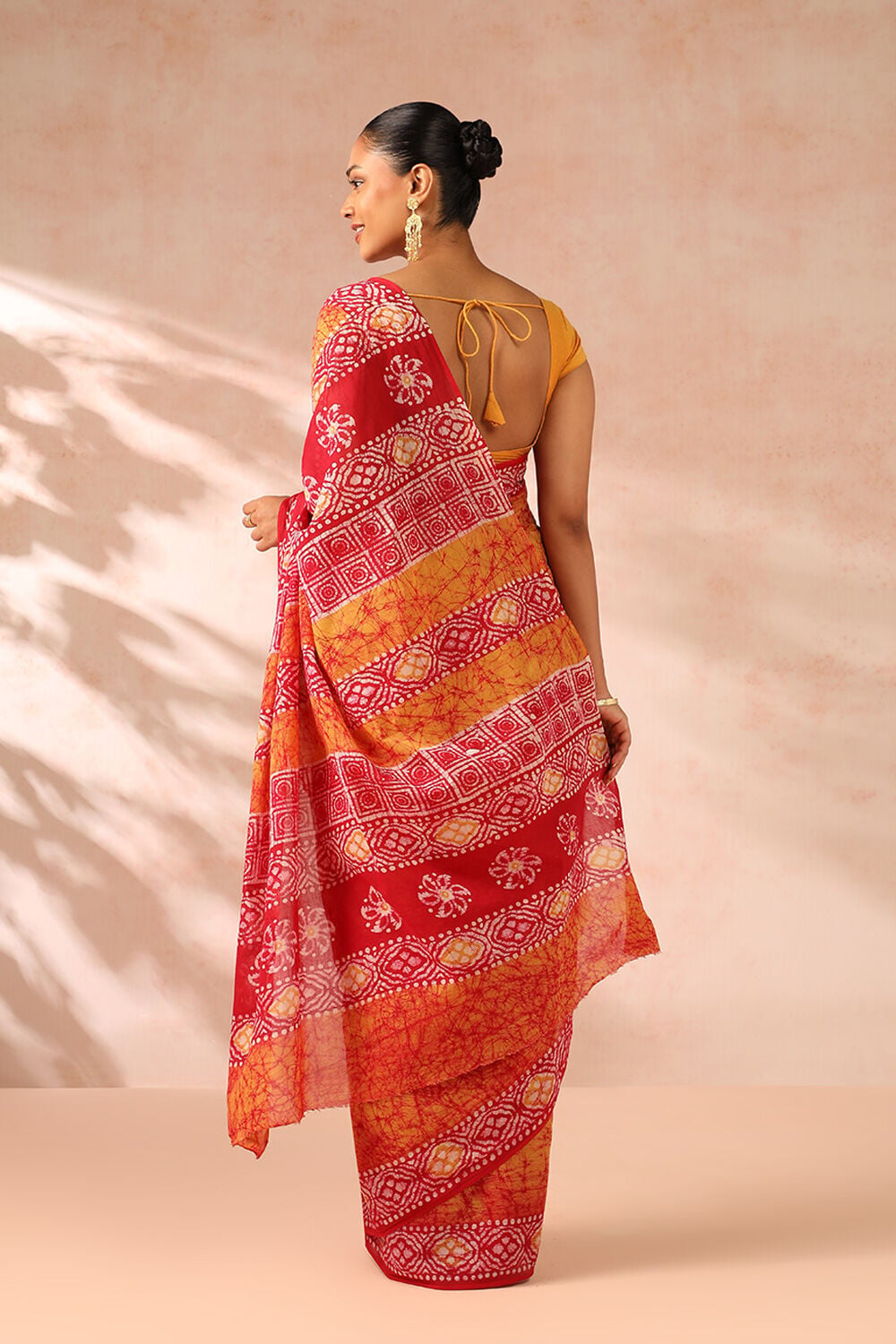 Women Yellow pure_cotton Printed Bandhej Ehtnic Saree