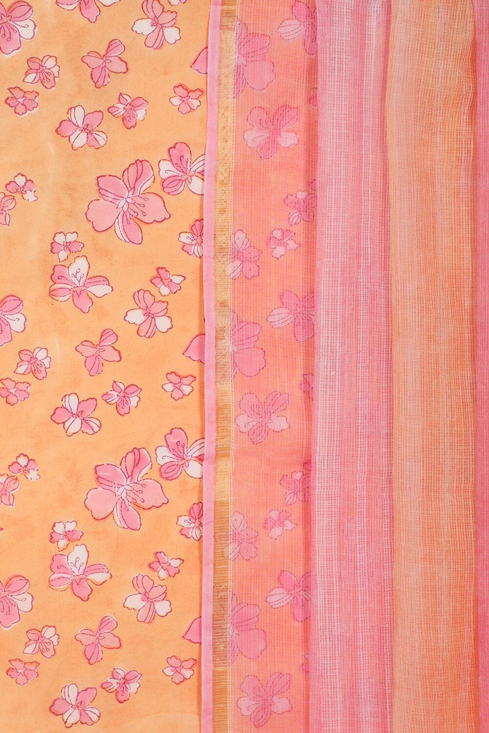 Light Orange Pure Cotton Printed Sanganeri Unstitched Suit Set image number null