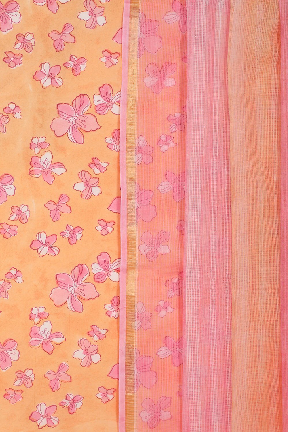 Light Orange Pure Cotton Printed Sanganeri Unstitched Suit Set image number null