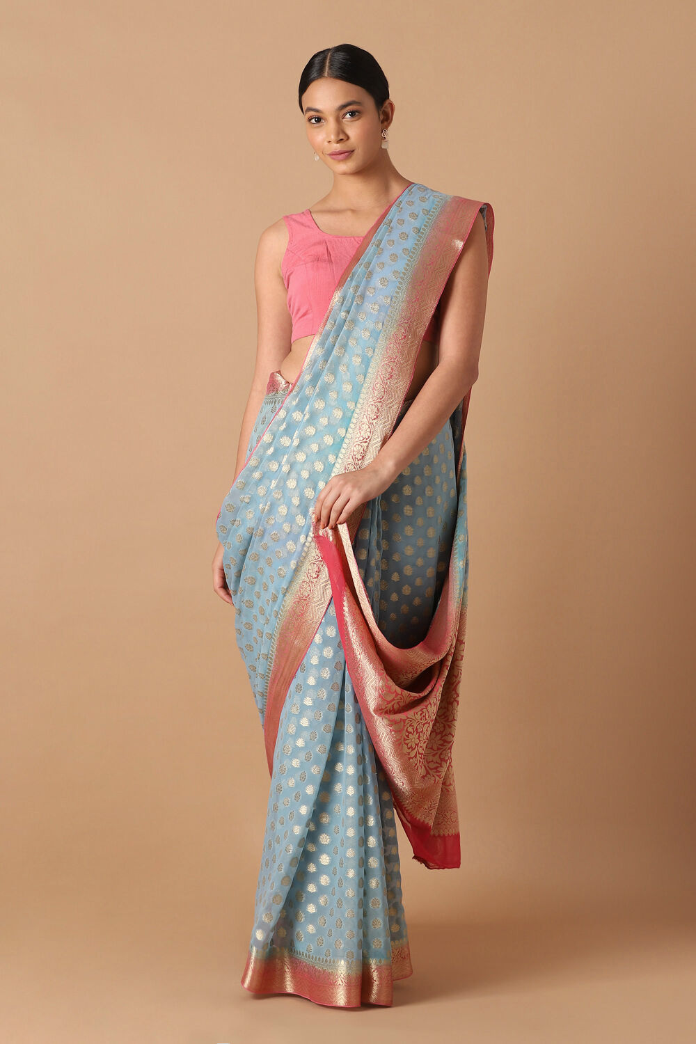 Blue Viscose Pure Georgette Banarasi Saree image number null