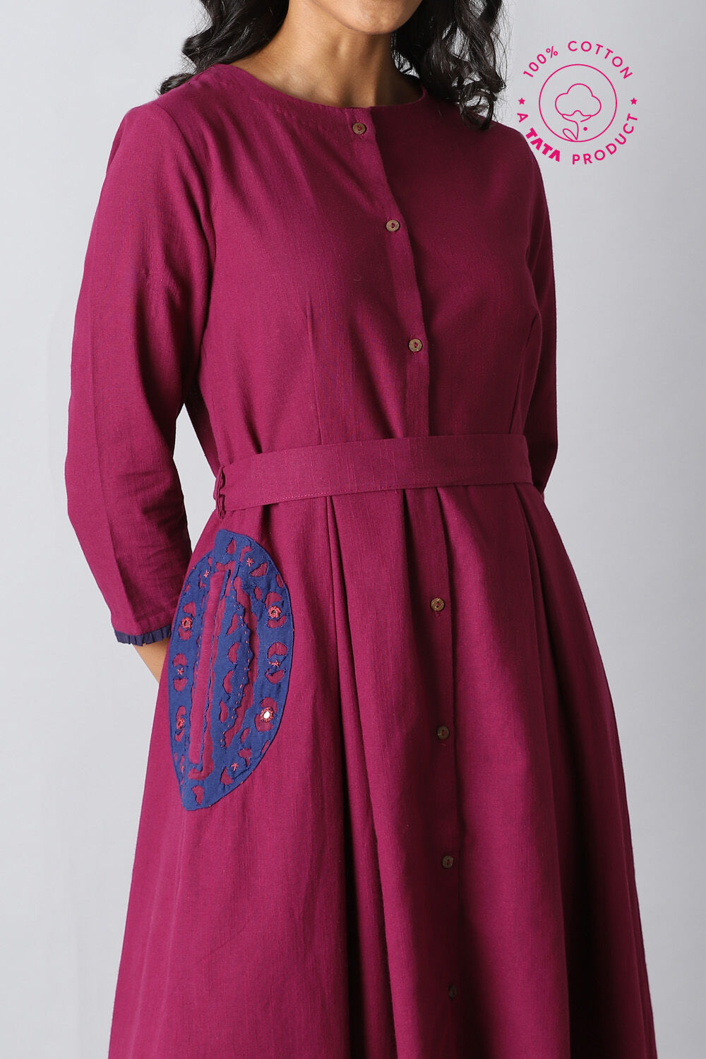 Dark Pink Cotton Applique Kurta image number null