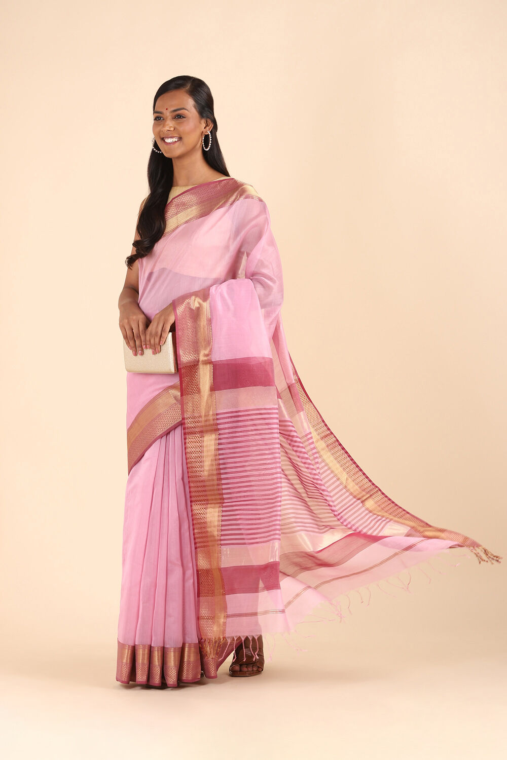 Light Pink Pure Silk Cotton Maheshwari Saree image number null