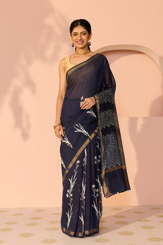 Blue Bagru Bagru Block Printed Pure Silk Cotton Saree thumbnail image number null