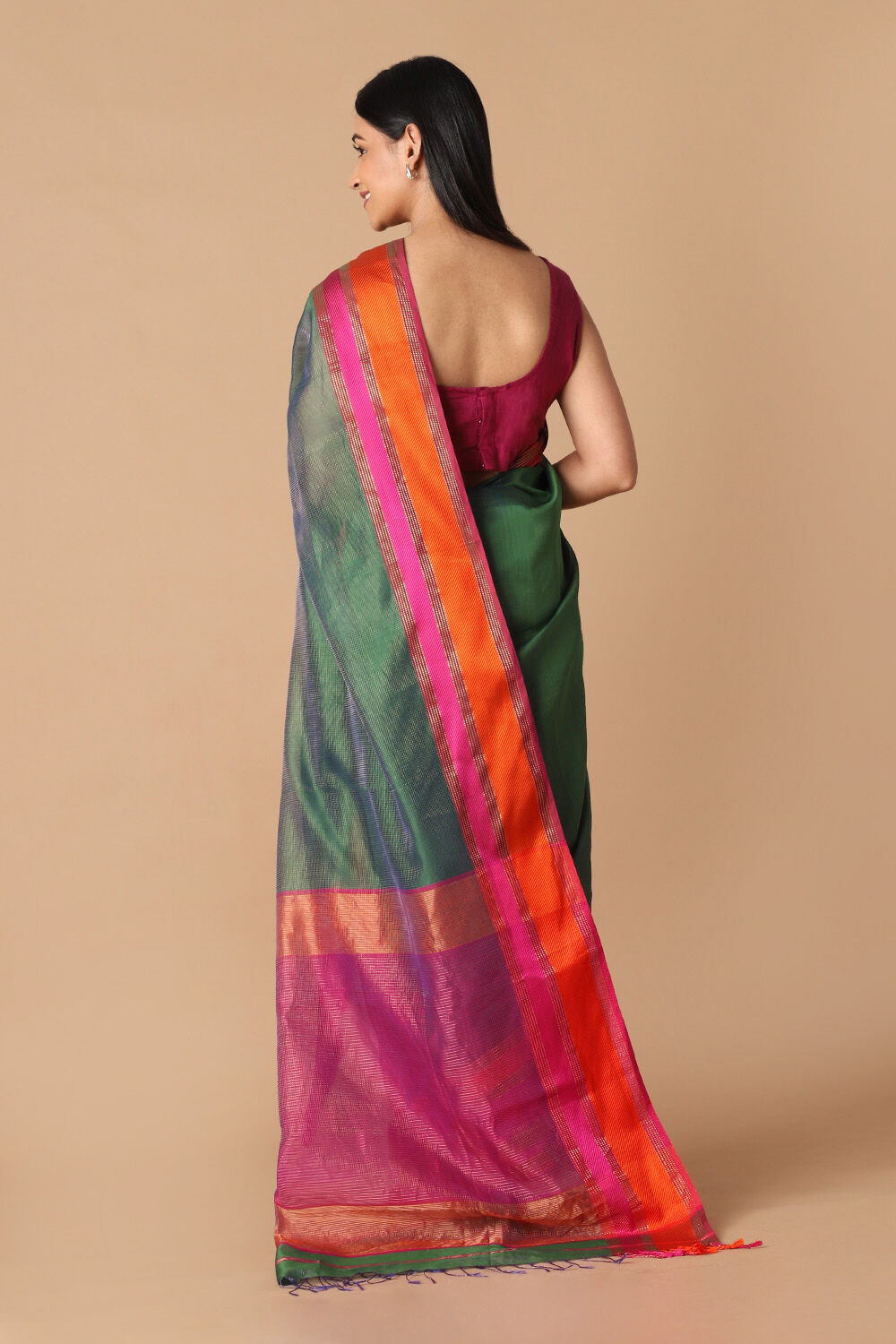 Green Pure Silk Cotton Maheswari Saree image number null