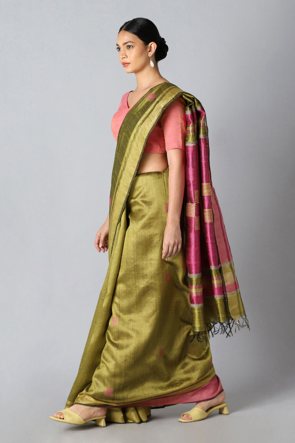 Light Green Pure Tussar Silk Bhagalpuri Saree image number null