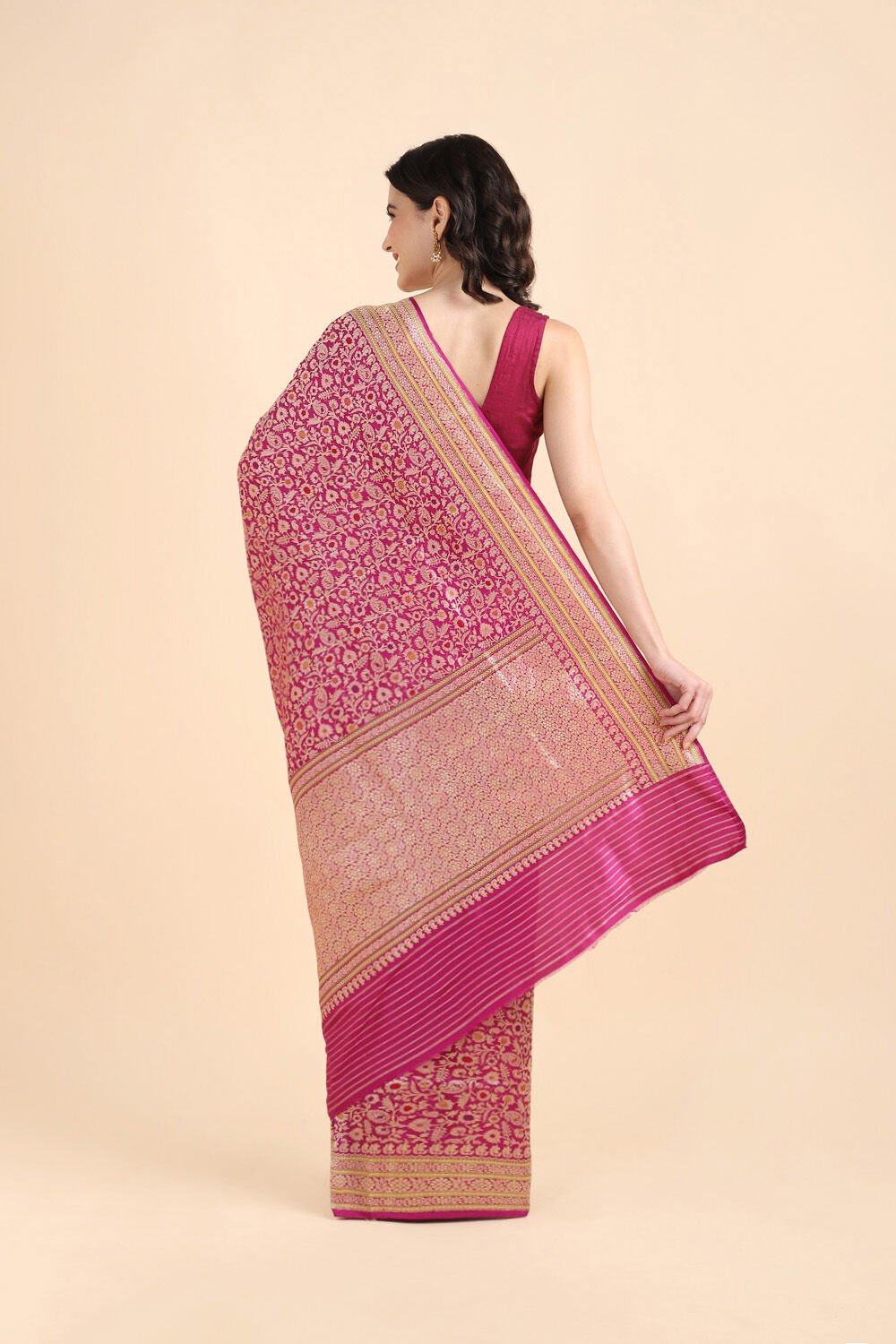 Dark Pink Pure Silk Banarasi Saree image number null